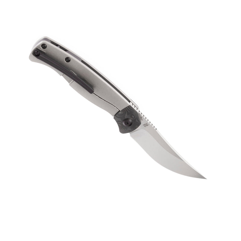 KANSEPT Mujir Front Flipper Knife Orange Peel Titanium with Carbon Fiber Inlay Handle (3.3''CPM-S35VN Blade) Dirk Pinkerton Design-K1014A2