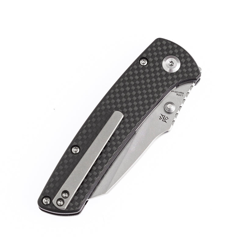KANSEPT Main Street Twill Carbon Fiber Handle Black Stonewashed 154CM Blade Dirk Pinkerton Design-T1015A3
