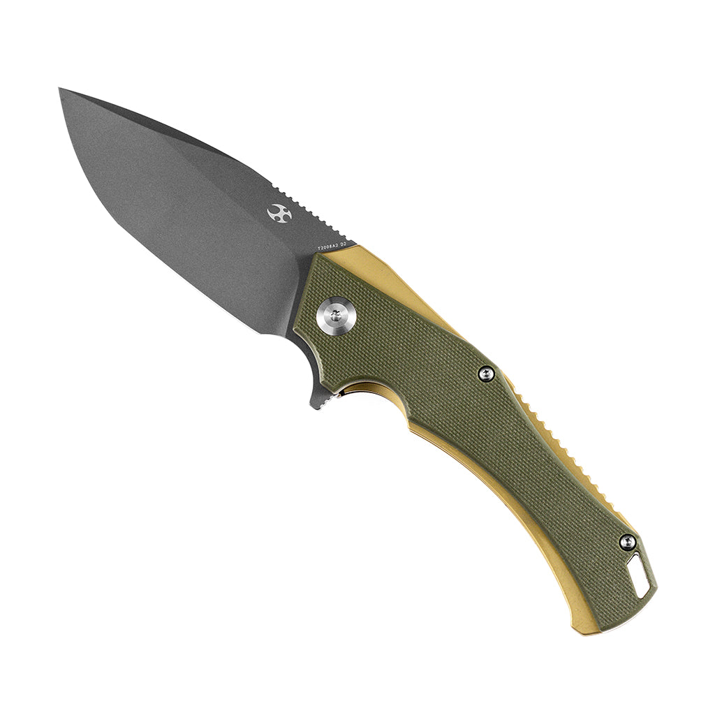 ⌘↝mikkun↺ KANSEPT Mini Hellx T2008A2 Gray TiCn Coated D2 Blade Olive Green