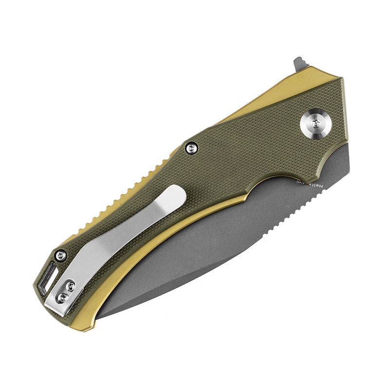 KANSEPT Mini Hellx T2008A2 Gray TiCn Coated D2  Blade Olive Green G10 Handle with Mikkel Willumsen Design