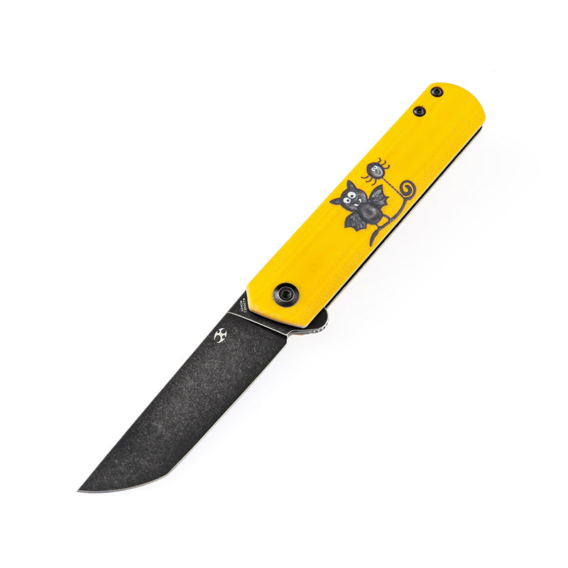 KANSEPT Foosa Non Locking Slip Joint Yellow G10 Handle with Bat Print (154CM Blade) Limited Edition-T2020T8