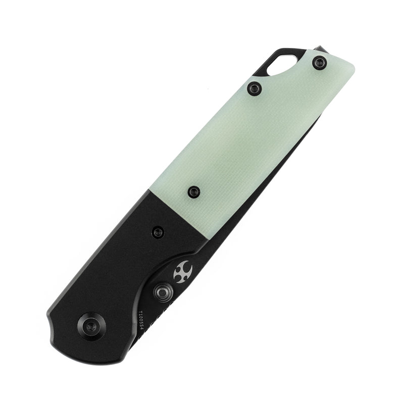 KANSEPT Warrior T1005S4 Black TiCn Coated and Stonewashed Drop Point D2 Blade Black Anodized Aluminum Bolster +Jade G10 Handle with Kim Ning Design