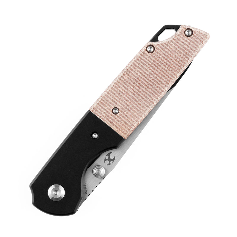 KANSEPT Warrior T1005S5 Black TiCn Coated and Stonewashed Drop Point D2 Blade Black Anodized Aluminum Bolster +Brown Micarta Handle with Kim Ning Design