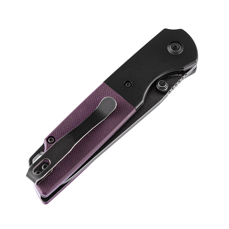 KANSEPT Warrior T1005S6 Black TiCn Coated and Stonewashed Drop Point D2 Blade Black Anodized Aluminum Bolster +Purple  G10 Handle with Kim Ning Design
