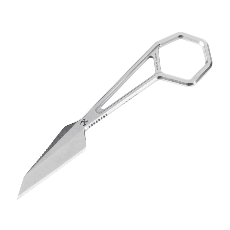 HEX G001A1 Stonewashed 14C28N+ Sheath Blade 14C28N Handle with Ostap Hel Design