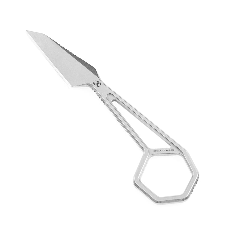 HEX G001A1 Stonewashed 14C28N+ Sheath Blade 14C28N Handle with Ostap Hel Design