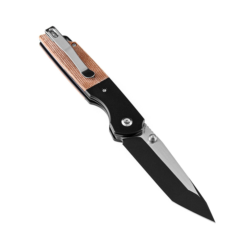 KANSEPT Warrior T1005T5 Black TiCn Coated Machine Rubbed Tanto D2 Blade Black Anodized Aluminum Bolster +Brown Micarta Handle with Kim Ning Design
