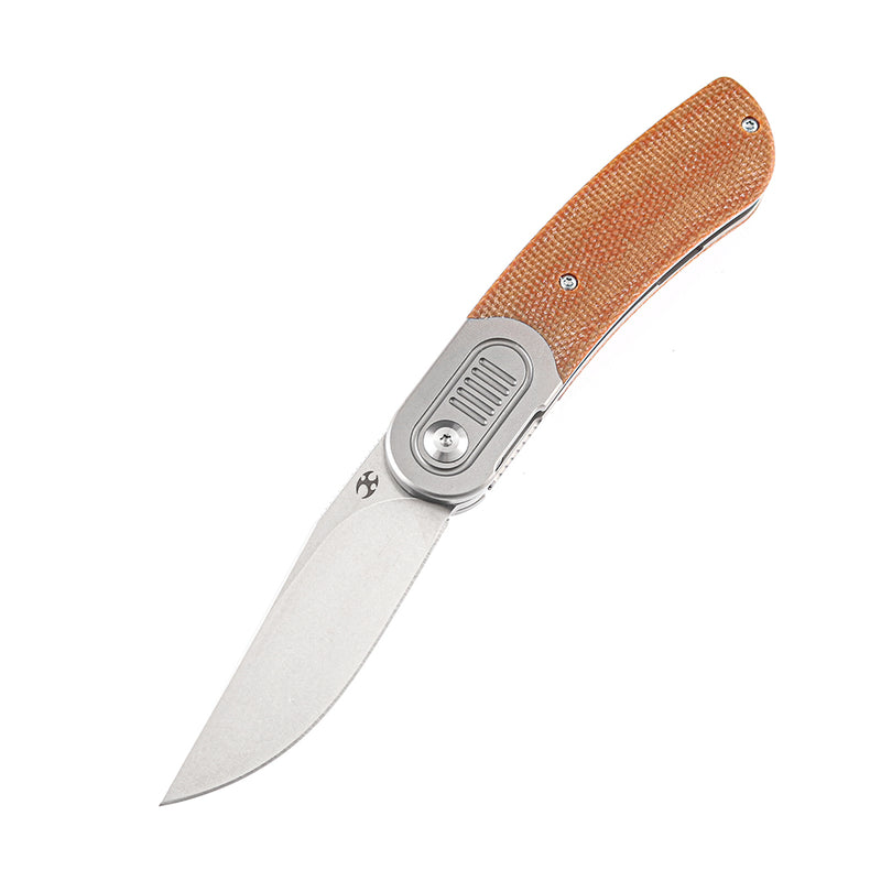 KANSEPT Reverie K2025A7 Under 3'' Front Flipper Brown Micarta Handle with Titanium Bolster S35VN Blade Justin Lundquist Design