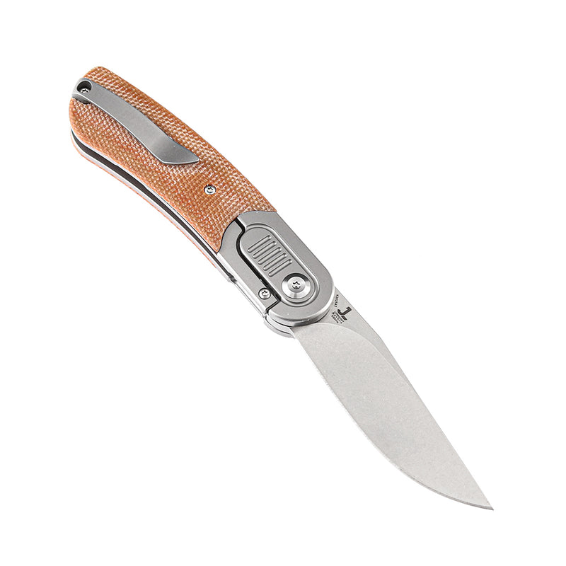 KANSEPT Reverie K2025A7 Under 3'' Front Flipper Brown Micarta Handle with Titanium Bolster S35VN Blade Justin Lundquist Design