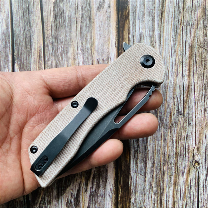 KASEPT Kryo Flipper Brown Micarta Handle(Black Coating D2 Blade )with Kim Ning Design-T1001B1