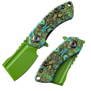 KANSEPT Mini Korvid Flipper Knife G10 with Undead Print-Green Handle (1.45'' 154CM Blade) Koch Tools Design -T3030B2