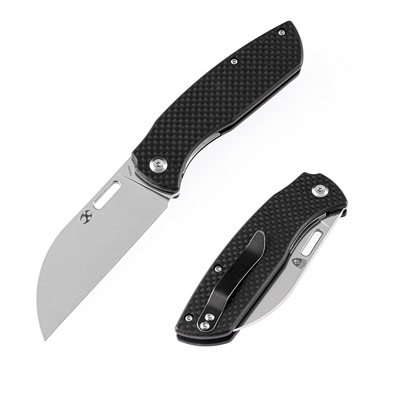 KANSEPT Convict T1023A2 Stonewashed 154CM Black Carbon Fiber Handle with Sheepdog Knives Design