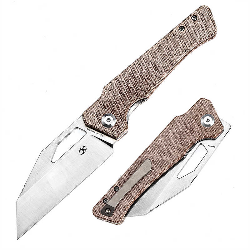 KANSEPT Egress K1033A1 Satin CPM-S35VN  Brown Micarta Handle with Nitch Designs Design