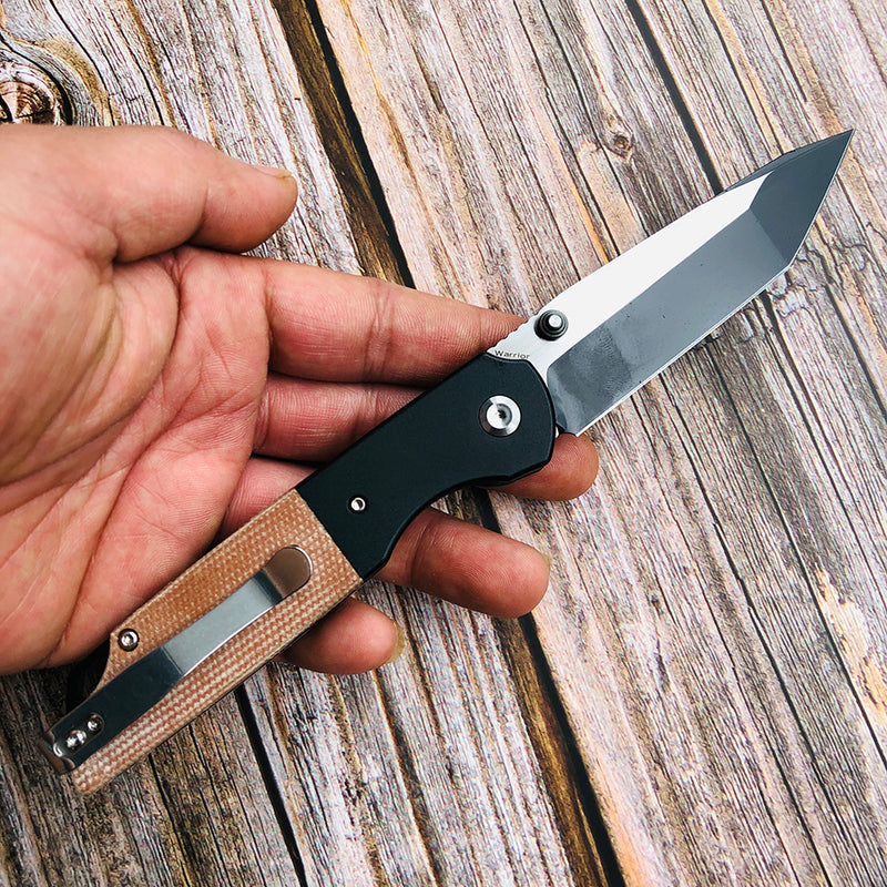 KANSEPT Warrior T1005T5 Black TiCn Coated Machine Rubbed Tanto D2 Blade Black Anodized Aluminum Bolster +Brown Micarta Handle with Kim Ning Design
