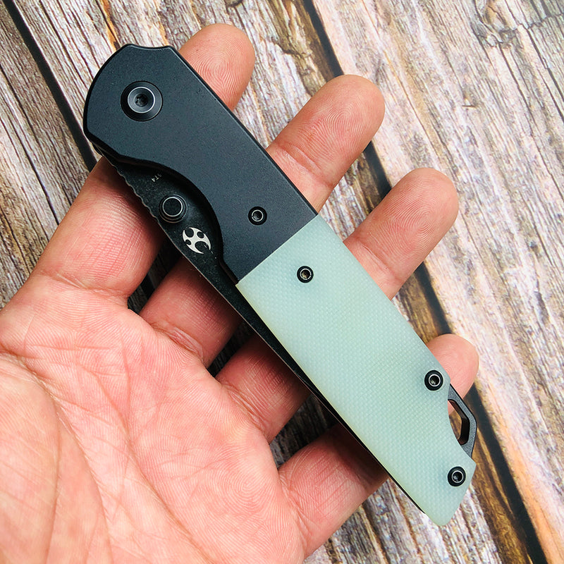KANSEPT Warrior T1005T4 Black TiCn Coated and Stonewashed Tanto D2 Blade Black Anodized Aluminum Bolster +Jade G10 Handle with Kim Ning Design