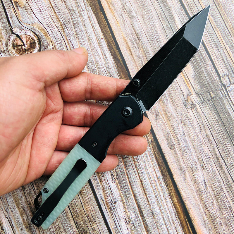KANSEPT Warrior T1005T4 Black TiCn Coated and Stonewashed Tanto D2 Blade Black Anodized Aluminum Bolster +Jade G10 Handle with Kim Ning Design