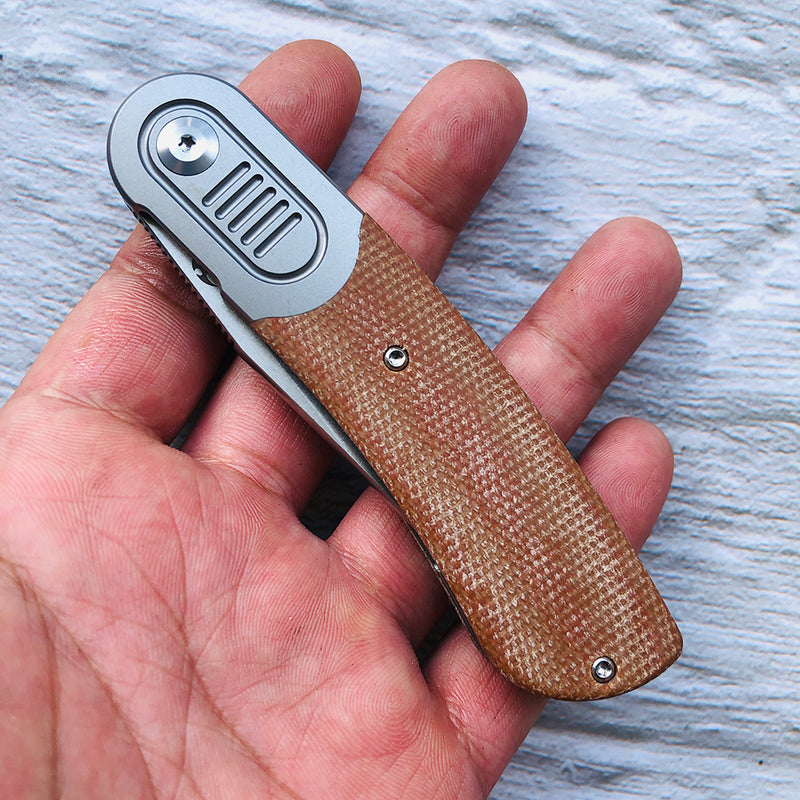 KANSEPT Reverie K2025A7 Under 3'' Front Flipper Brown Micarta Handle with Titanium Bolster S35VN Blade Justin Lundquist Design