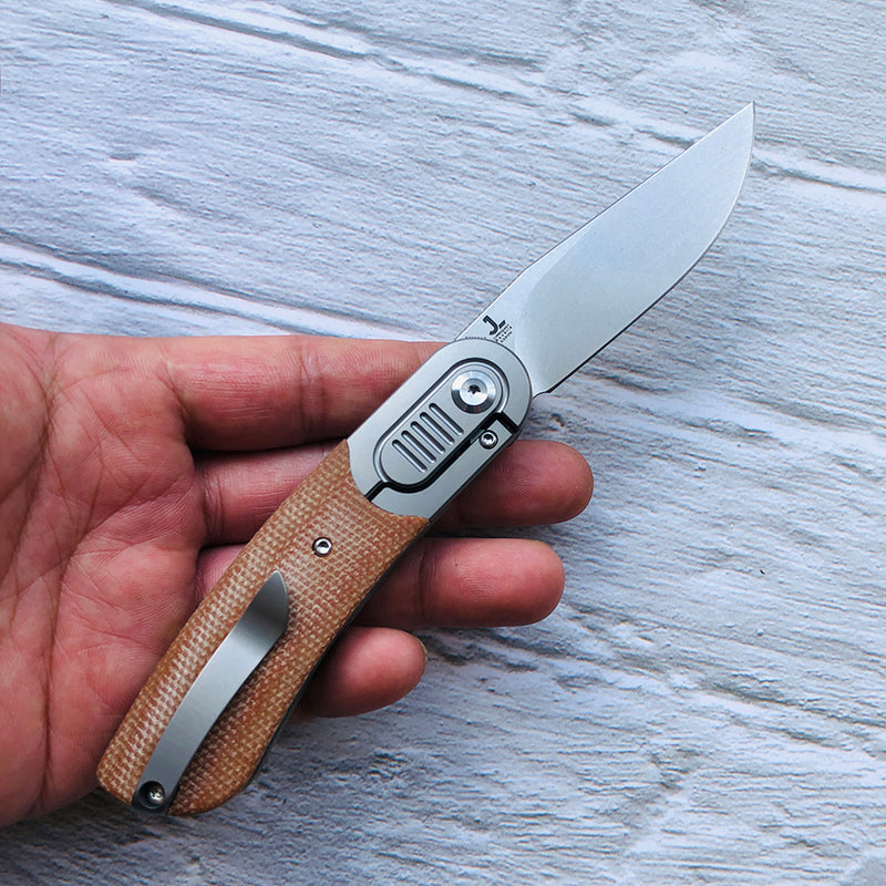 KANSEPT Reverie K2025A7 Under 3'' Front Flipper Brown Micarta Handle with Titanium Bolster S35VN Blade Justin Lundquist Design