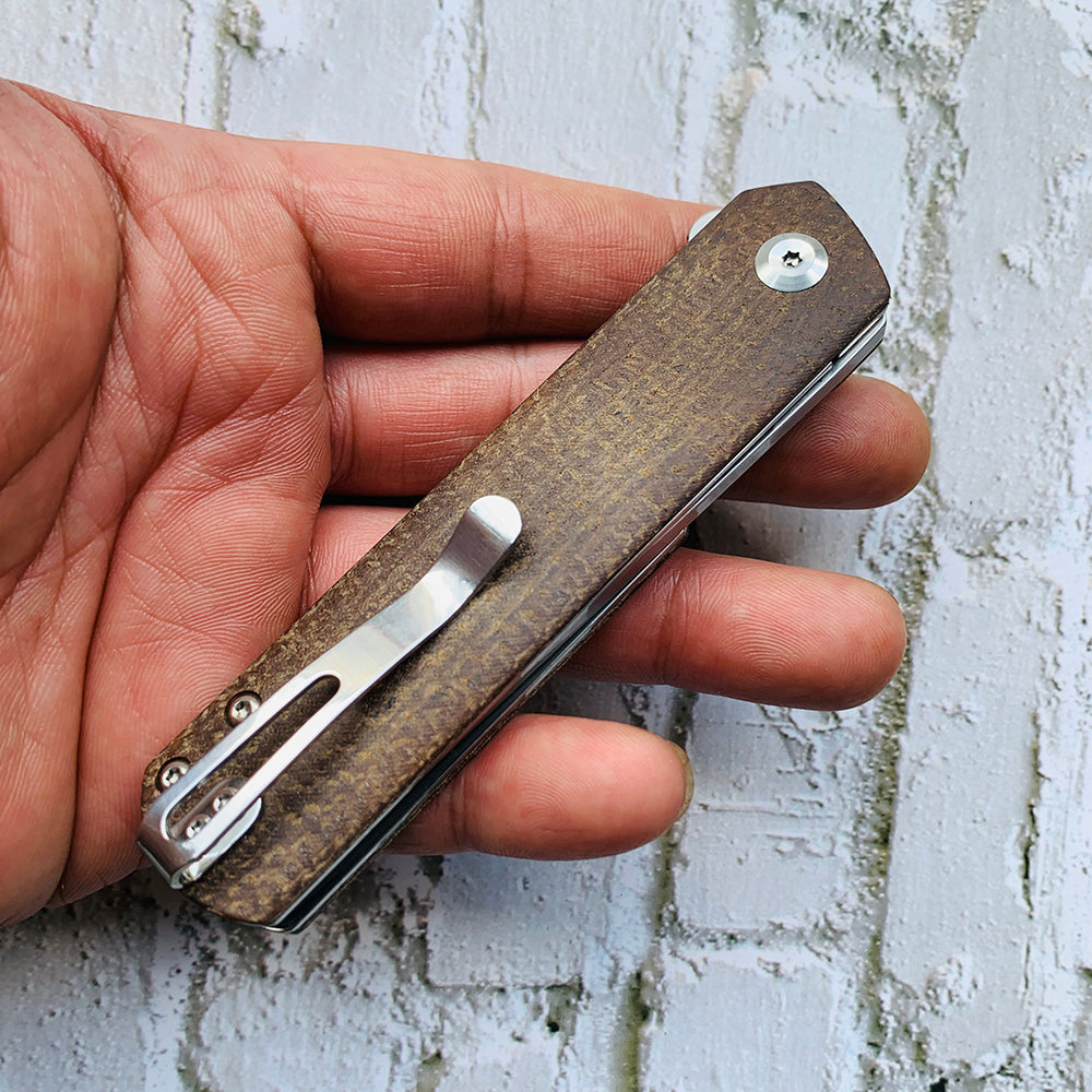 KANSEPT Foosa X2020T1 154CM Blade Liner Lock Folder Brown Micarta