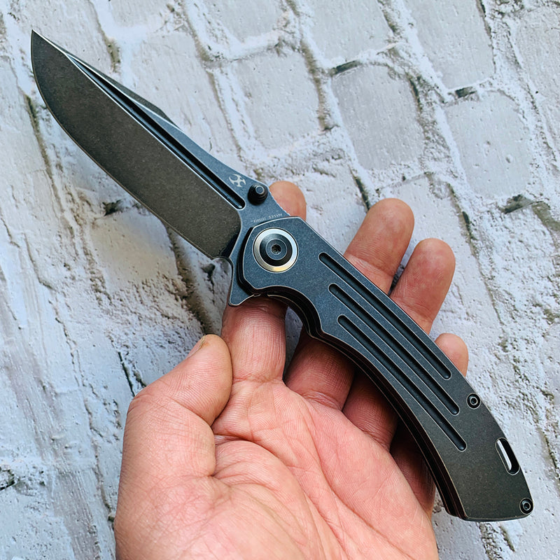 Pretatout K1032A1  Black Anodized Titanium Handle Black TiCn Cotaed CPM-S35VN with Kmaxrom Design