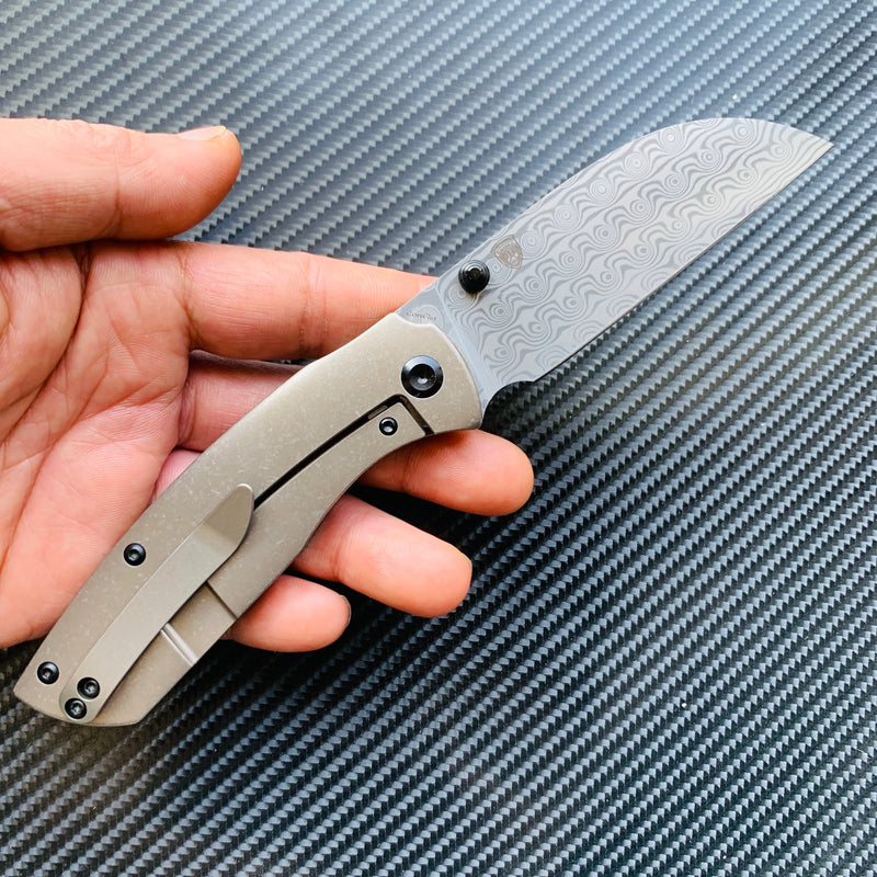 KANSEPT Convict K1023B4 Damascus Blade Bronze Anodized Titanium  Handle with Sheepdog Knives Design