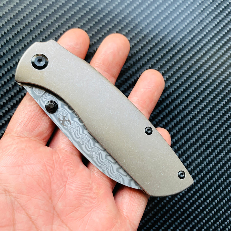 KANSEPT Convict K1023B4 Damascus Blade Bronze Anodized Titanium  Handle with Sheepdog Knives Design