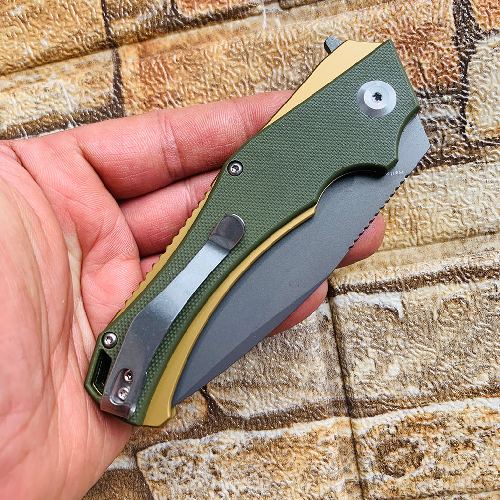 KANSEPT Mini Hellx T2008A2 Gray TiCn Coated D2 Blade Olive Green
