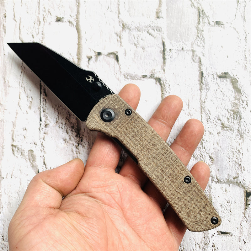 KANSEPT Main Street Pocket Knives Brown Micarta Handle Black TiCn Coat — Kanseptknives