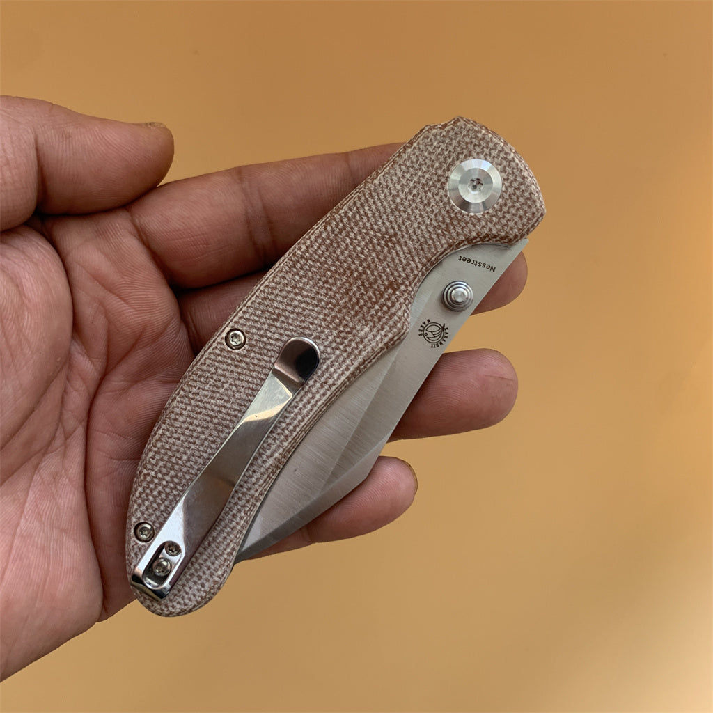 KANSEPT Nesstreet Thumb Hole Knife Brown Micarta Handle (3.58
