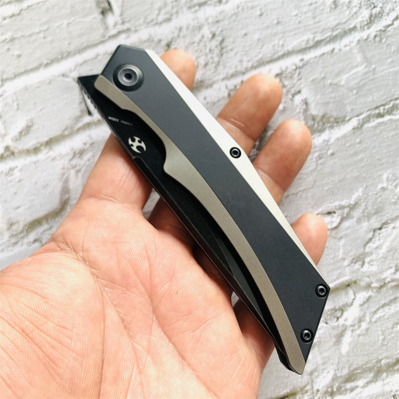Kansept Knife Naska K1035A1 Black Stonewashed CPM-S35VN Blade Black Anodized and Plain Titanium Handle with APK Designs