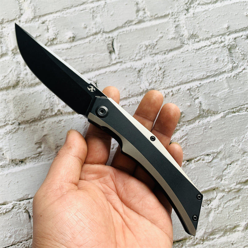 Kansept Knife Naska K1035A2 Stonewashed CPM-S35VN Blade Black Anodized and Plain Titanium Handle with APK Designs