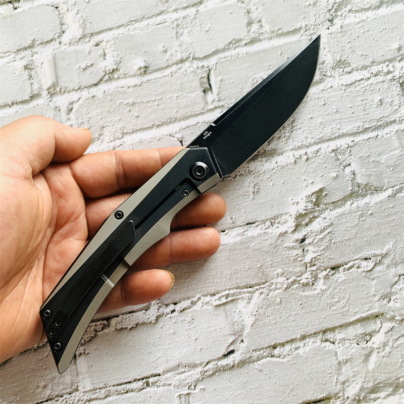 Kansept Knife Naska K1035A1 Black Stonewashed CPM-S35VN Blade Black Anodized and Plain Titanium Handle with APK Designs