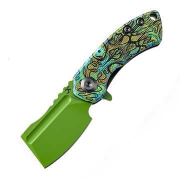 KANSEPT Mini Korvid Flipper Knife G10 with Undead Print-Green Handle (1.45'' 154CM Blade) Koch Tools Design -T3030B2