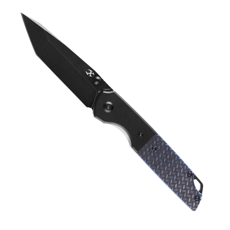 KANSEPT Warrior T1005T1 Black TiCn Coated and Stonewashed Tanto D2 Blade Black Anodized Aluminum Bolster + Black and Blue G10 Handle with Kim Ning Design