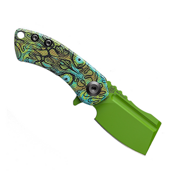 KANSEPT Mini Korvid Flipper Knife G10 with Undead Print-Green Handle (1.45'' 154CM Blade) Koch Tools Design -T3030B2