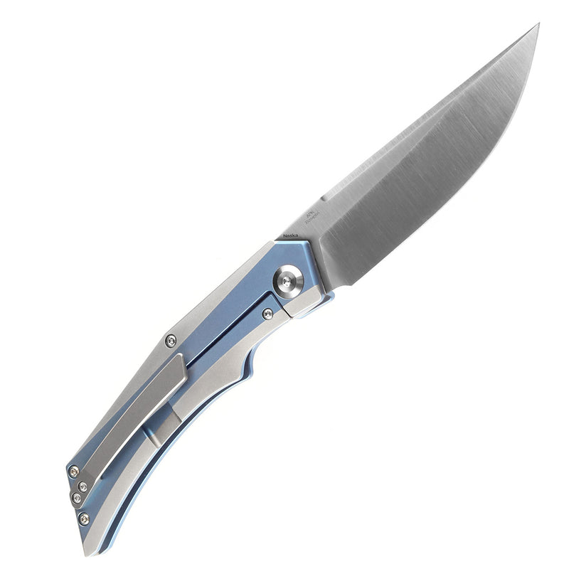 Kansept Knife Naska K1035A3 Satin CPM-S35VN Blade Blue Anodized and Plain Titanium Handle with APK Designs
