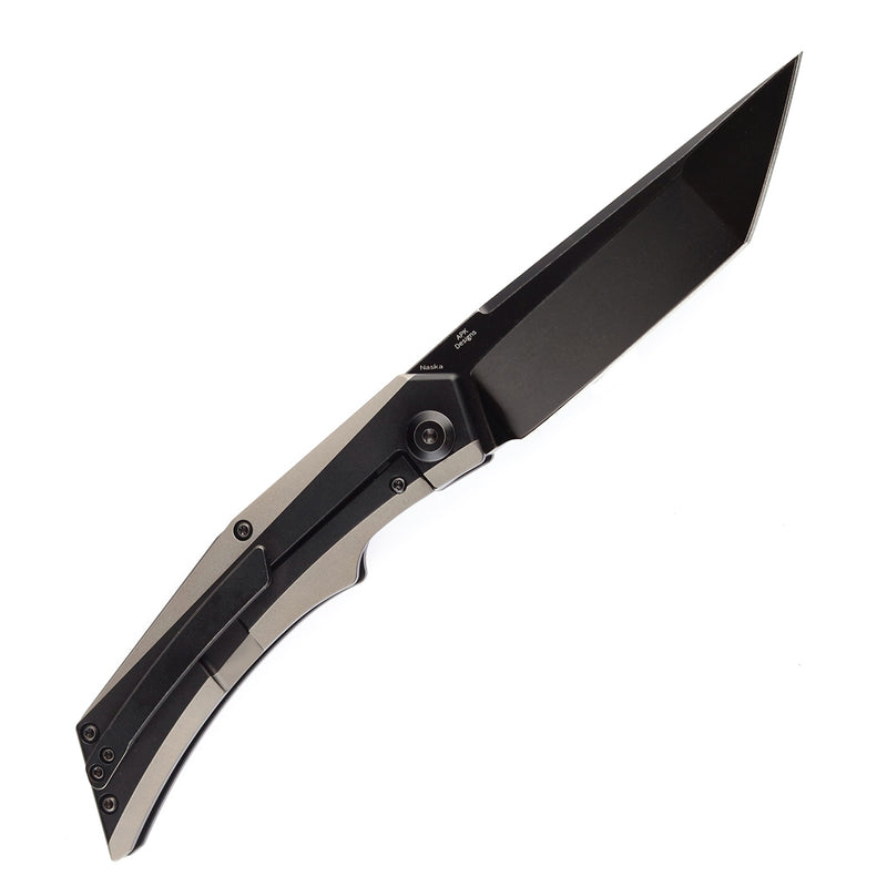 Kansept Knife Naska K1035T2 Black Stonewashed CPM-S35VN Tanto Blade Black Anodized and Plain Titanium Handle with APK Designs
