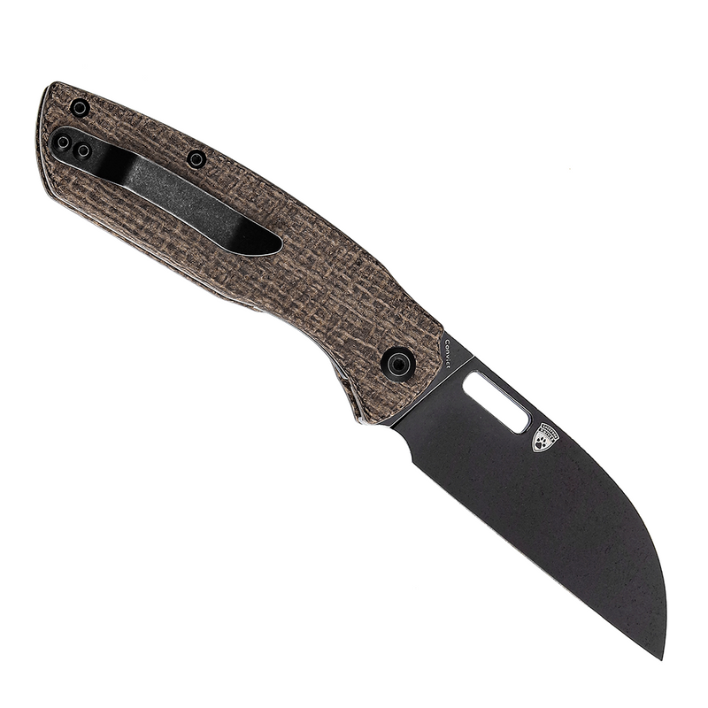 KANSEPT Convict T1023A1 Black Stonewashed 154CM Brown Micarta Handle with Sheepdog Knives Design