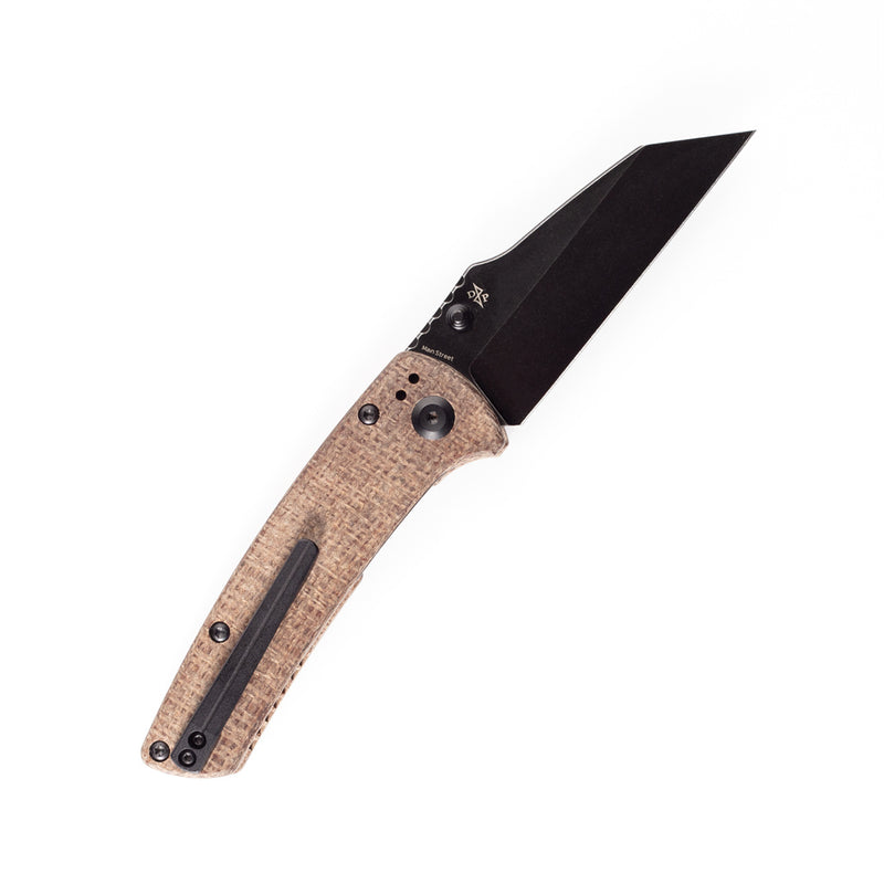KANSEPT Main Street Pocket Knives Brown Micarta Handle Black TiCn Coated Stonewashed  154CM Blade with Dirk Pinkerton Design-T1015A7