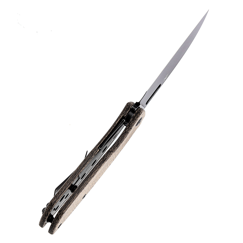 KANSEPT Convict T1023A1 Black Stonewashed 154CM Brown Micarta Handle with Sheepdog Knives Design