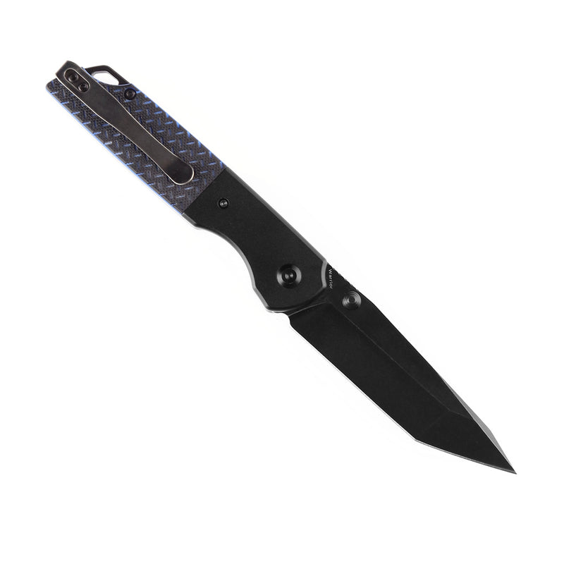 KANSEPT Warrior T1005T1 Black TiCn Coated and Stonewashed Tanto D2 Blade Black Anodized Aluminum Bolster + Black and Blue G10 Handle with Kim Ning Design