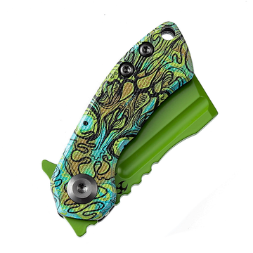 KANSEPT Mini Korvid Flipper Knife G10 with Undead Print-Green Handle (1.45'' 154CM Blade) Koch Tools Design -T3030B2