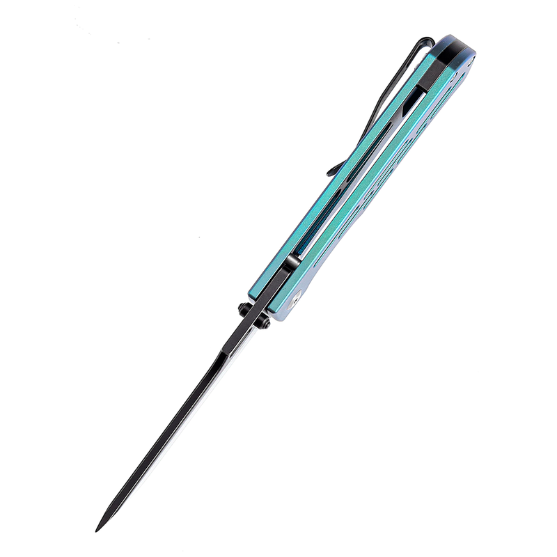 Reedus K1041A4 Black TiCn Coated and Stonewashed CPM-S35VN Green Anodized Titanium Handle with D.O.C.K. Design
