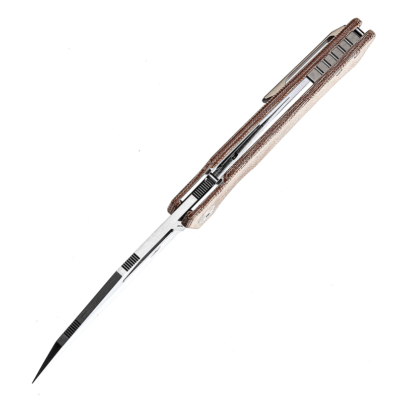 KANSEPT Egress K1033A1 Satin CPM-S35VN  Brown Micarta Handle with Nitch Designs Design