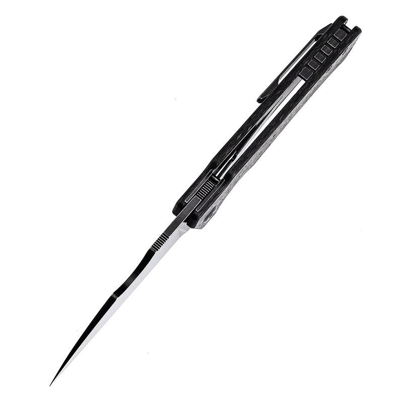 Egress K1033B2 Satin Black Stonewashed CPM-S35VN Shred Carbon Fiber Handle with Nitch Designs Design