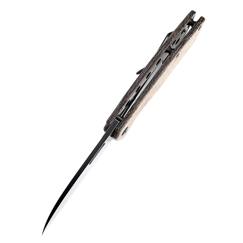 KANSEPT Convict T1023A1 Black Stonewashed 154CM Brown Micarta Handle with Sheepdog Knives Design