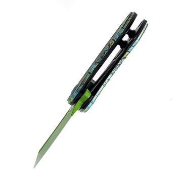 KANSEPT Mini Korvid Flipper Knife G10 with Undead Print-Green Handle (1.45'' 154CM Blade) Koch Tools Design -T3030B2