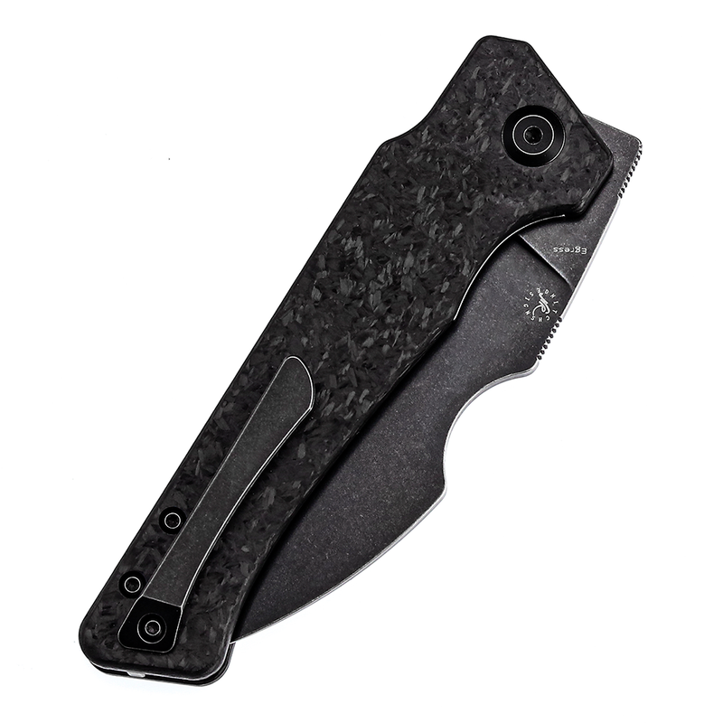 Egress K1033B2 Satin Black Stonewashed CPM-S35VN Shred Carbon Fiber Handle with Nitch Designs Design