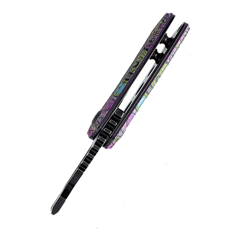 KANSEPT Mini Korvid Flipper Knife G10 with Undead Print-Purple Handle (1.45'' 154CM Blade) Koch Tools Design -T3030B3