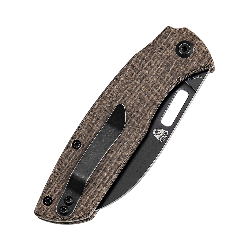 KANSEPT Convict T1023A1 Black Stonewashed 154CM Brown Micarta Handle with Sheepdog Knives Design